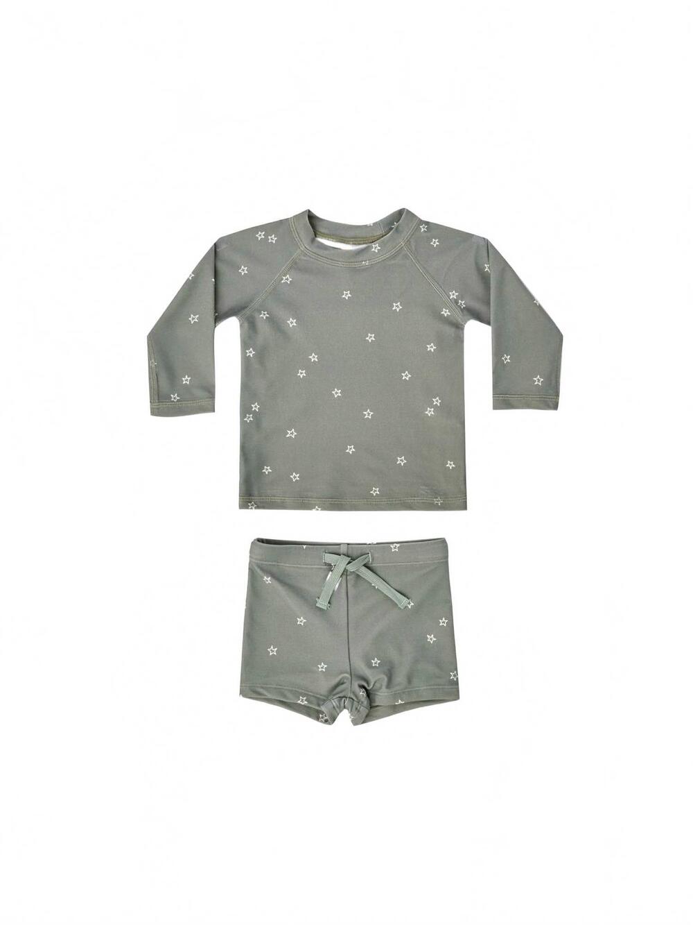 NEW QUINCY MAE boys rashguard and short set in sea green